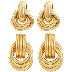 2 Pairs Gold Knot Earrings Chunky Statement Earrings Geometric Drop Dangle Earring Long Twisted Jewelry for Women