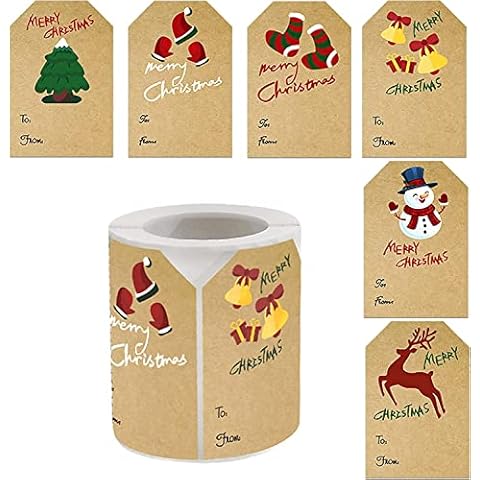250 Pcs Christmas Tag Stickers Kraft Christmas Stickers Tags Xmas Name Tags Stickers Christmas Kraft Stickers Decorative Stickers for Christmas Holiday Greeting Decoration Cover
