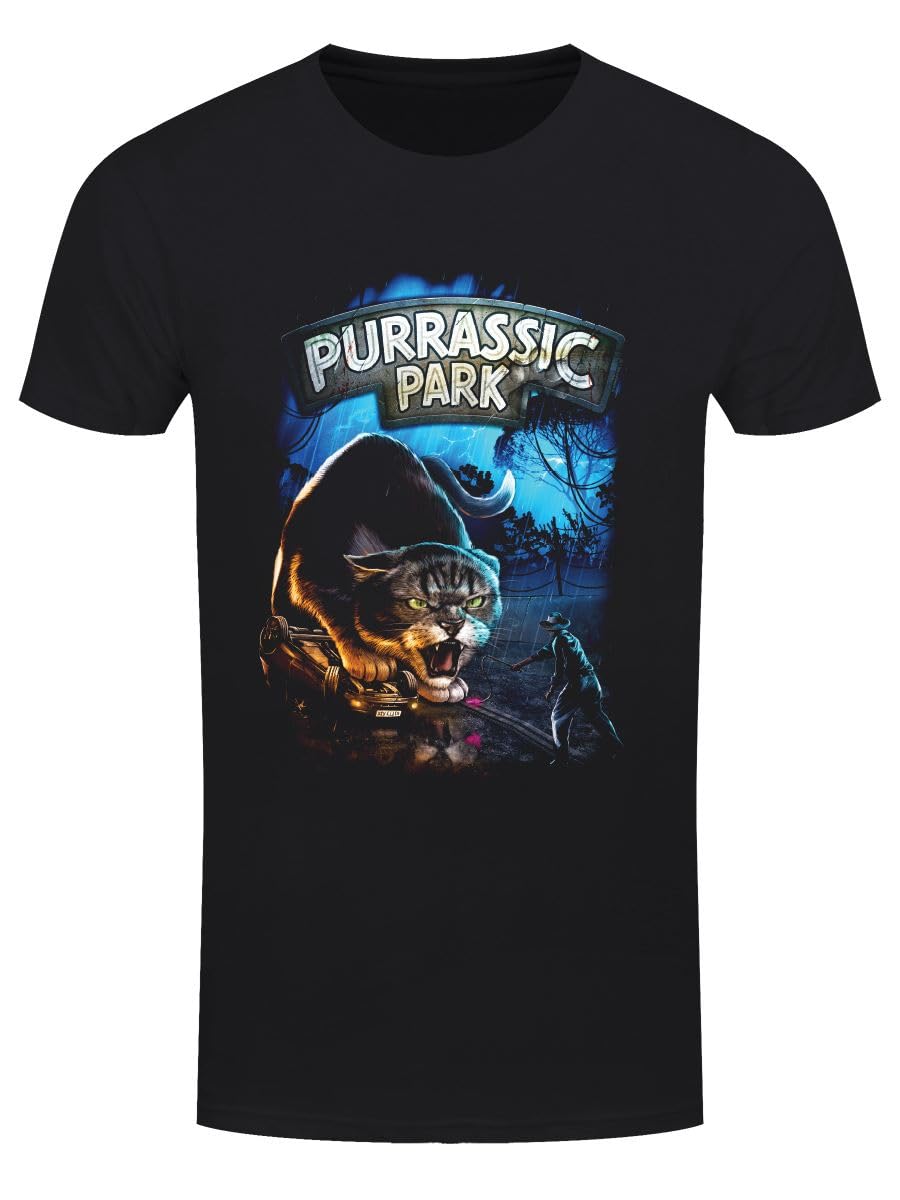 Grindstore Purrassic Park Mens Black T-Shirt-Extra Large (42-44)