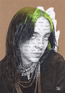 Billie Eilish Portrait Drawing with Everything i wanted song lyrics - fine art print giclee A5 A4 A3 Size artwork