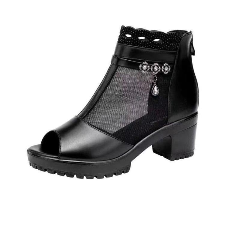 ショートブーツ サマーブーツ 太ヒール メッシュ オープントゥ サンダル ハイヒール 6cm レディース ブーツサンダル バックジッパー 履きやすい Amazon.co.jp: メッシュ ブーツサンダル 夏 太めヒール ブーツサンダル