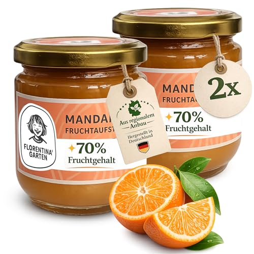 FLORENTINAS GARTEN Mandarinen-Fruchtaufstrich 2er Set (2x 200g) aus natürlichem Anbau – Handgemachte Marmelade aus Deutschland, fruchtig & intensiv aus Familienbetrieb (2 Gläser, Mandarine)