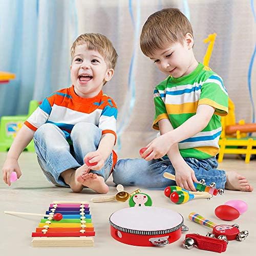 LEADSTAR Musical Instrument Toys, 24 Pcs 13 Types Wooden Musical Toys Wooden Percussion Instrument Tambourine Xylophone Toys for Kids, Preschool Educational Learning Musical Toys for Boys Girls with Cute Storage Bag 6 51b6LAY21SL. AC