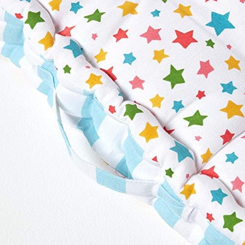 HOMESCAPES - Star Multi - 100% Cotton - Floor Cushion - Blue Orange White - 40 x 40 x 8 cm Square - Indoor - Garden - Dining Chair Booster - Seat Pad Cushion