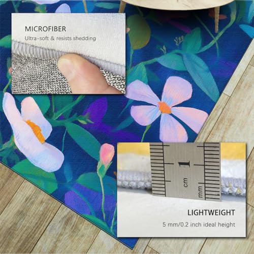 Tapis bleu à fleurs géométriques pour chambre et salon cosy - 6