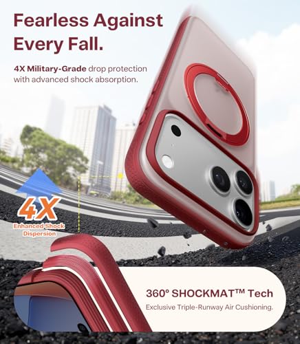 Image of TORRAS 360 Magnetic Stand for iPhone 17 Pro Case, Ostand 3.0[Fit for MagSafe][4X Mil-Grade Shockproof] Rotatable Kickstand Protective Cover, Camera Control Button, Translucent Burgundy Red, O3 Fitness