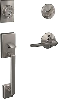 Schlage F60 V CEN 619 LAT Century Front Entry Handleset with Latitude Lever, Deadbolt Keyed 1 Side, Satin Nickel