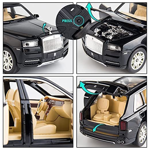 Image of Alokik Enterprise Alloy Metal Pull Back Die-cast Car 1:24 Rolls Royce Cullinan Diecast Metal Pullback Toy car with Openable Doors & Light, Music Boys Gifts Toys for Kids - Multicolor