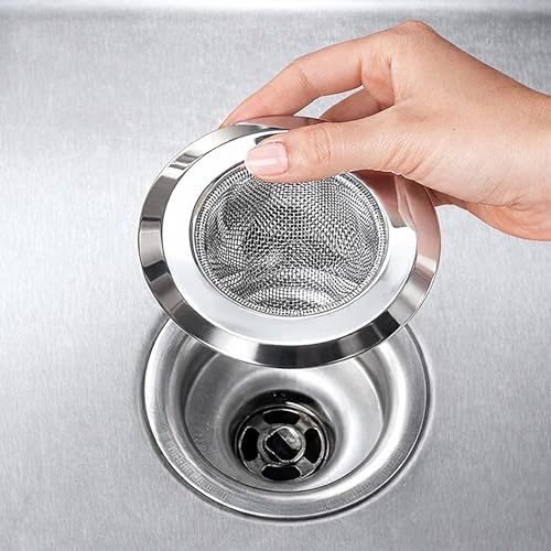 Image of Sulfar Stainless Steel Sink Strainer & Stopper 4 Inch (10 cm) | 2 in 1 Kitchen Drain Filter Basket with Fine Mesh | Anti-Clog Basin Drain Cover for Sink, Washbasin, Durable Rust Resistant (Chrome)