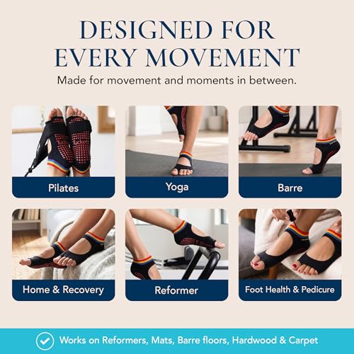 Image of Tucketts Allegro Toeless Pilates Socks with Grips for Women, Non-Slip Open-Toe Grip Socks, Yoga, Barre, Dance, Reformer, Home