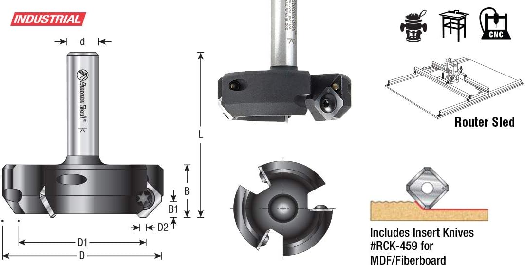Suреr Sаlе 🛒 Amana Tool - 3Fl 2 Dia Spoilboard 1/2 Shnk (RC-2261), Industrial Grade