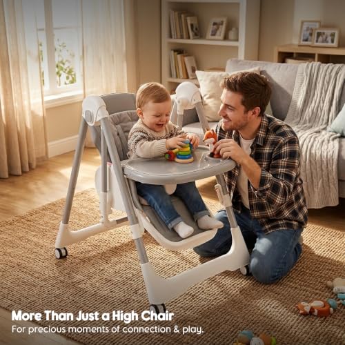Image of Foldable High Chairs for Babies and Toddlers Convert to Baby Rocker | Convertible with Reclining Seat & Leg Rest, 3-in-1 with Tool-Free Assembly