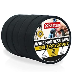 XFasten Wire Harness Tape, 3/4-Inch by 50-Foot (5-Pack), High Temp Wiring Loom Harness Self-Adhesive Felt Cloth…
