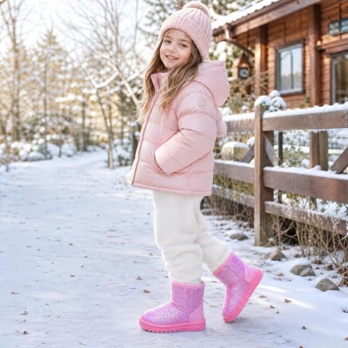 Image of Girls Winter Boots Toddler Girl Boots Warm Sparkle Sequin Outdoor Non-Slip Snow Boot for Little kids