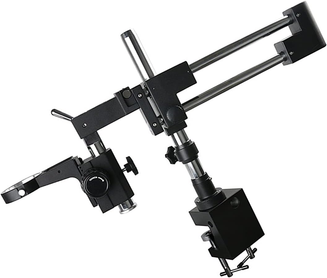 Microscopes Equipment Microscope Stages Stands Universal Clamp Industrial Trinocular Stereo Microscope Lab Double Boom Stand Holder Bracket Arm + 76mmRing Holder(White)