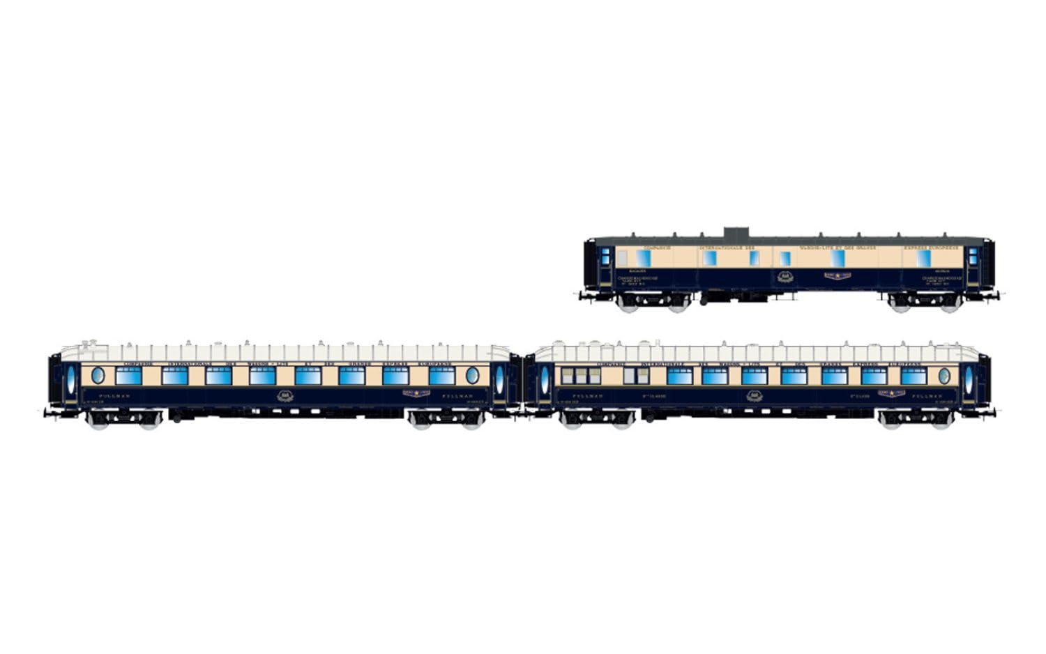 Hornby HJ4198 Jouef CIWL, 3-unit pack Etoile du Nord, set 1/2 (DD3, VP Cte dAzur + VPC toile du Nord), ep. II Passenger Coaches, Black/Blue