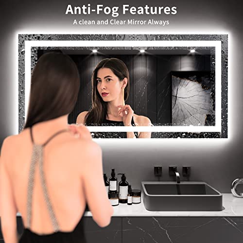 LOAAO 60X30 LED Bathroom Mirror with Lights, Anti-Fog, Dimmable, Backlit + Front Lit, Lighted Bathroom Vanity Mirror for Wall, Memory Function, Tempered Glass, ETL Listed