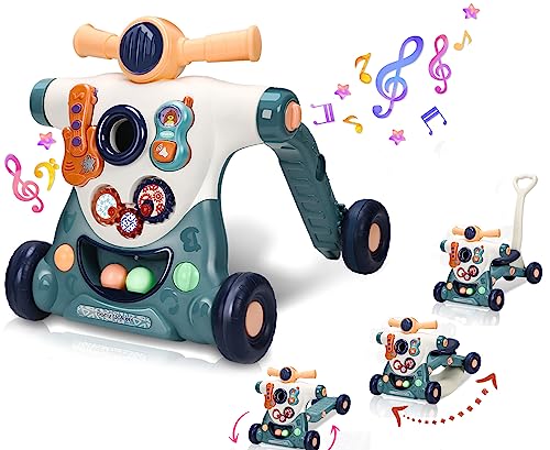 Image of Kirumie 6 in 1 Learning Walker for Babies, Sit to Stand Baby Walker, Multiple Baby Activity Center with Music and Lights, Adjustable Push Walkers for Babies Boys Girls Toddlers Over 9 Months