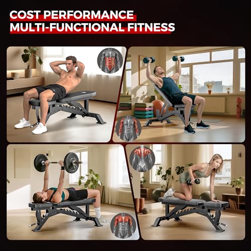 Image of Weight Bench, Adjustable Workout Bench for Home Gym Full Body Workout, 1300LBS Weight Capacity Bench Press, Flat /Incline Bench with 33 inch Extra-Long Backrest & Wheels