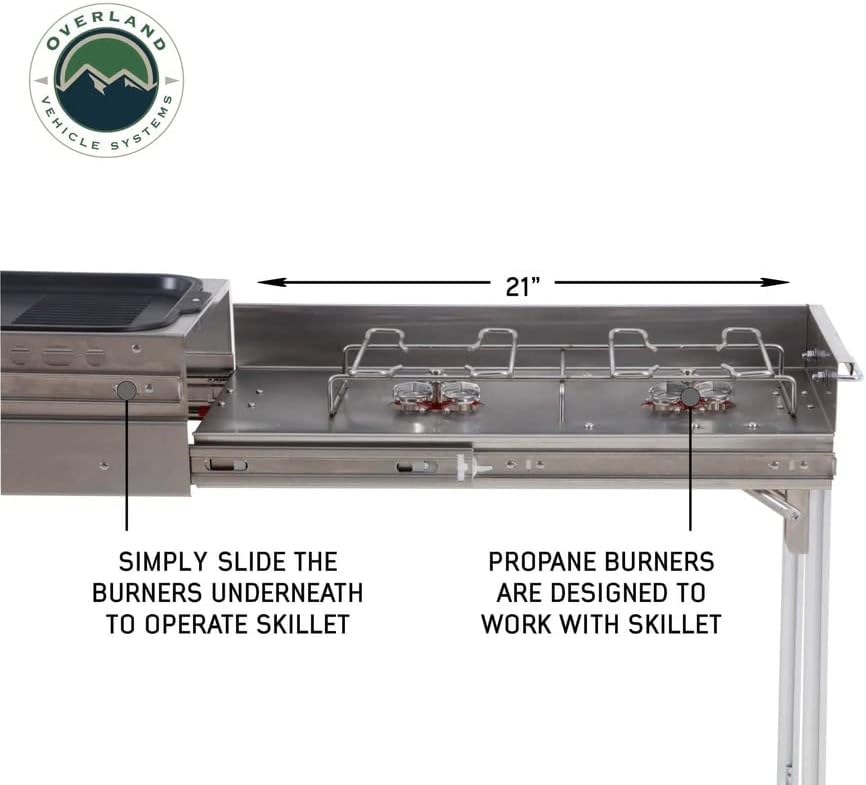Overland Vehicle Systems Komodo Camp Kitchen - Dual Grill, Skillet, Folding Shelves, and Rocket Tower - Marine Grade Stainless Steel and Aircraft Grade Aluminum Construction