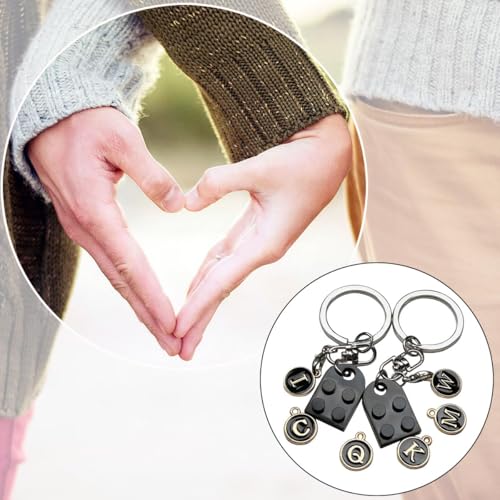 Image of Matching Keychain,Matching Gifts Set with 26 Alphabet Letters and Message Card,Personalized Keychains for Boyfriend, Valentine's Heart Brick Keychain Set - Personalized Alphabet Matchings Couple Gift