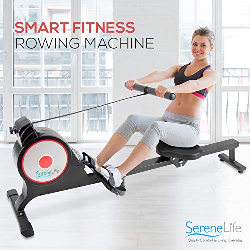 Serene-Life-Magnetic-Rowing-Machine-with-Bluetooth-App-Fitness-Tracking--Foldable-Home-Gym-Exercise-Rower-with-Adjustable-Resistant-Easy-Glide-Padded-Seat-Digital-LCD-Readout-and-Reinforced-Cable