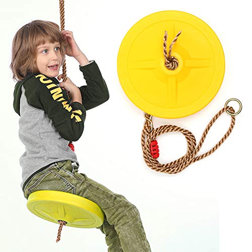 Image of Toy Park Plastic Disc Swing Outdoor Indoor Hanging Plate Children Swing Disc Seat Kids Round Rope Playground Garden Play Activity with Height Adjustable (Yellow)