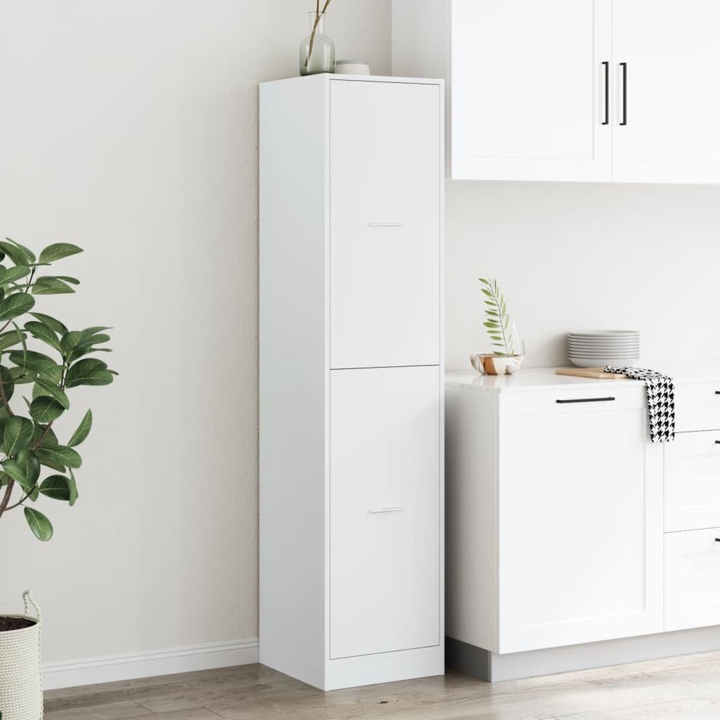 Apothekerschrank Weiß 40x41x174,5 cm Hochschrank aus Holzwerkstoff mit Auszug und 4 Schubladen für Küche Wohnzimmer und Büro Moderner Vorratsschrank Schmal