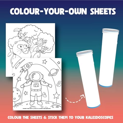 Image of PlayMagic BrainActiv Kaleidoscope Making DIY Kit for Kids 3+|Magical Pattern Creation Kit|2 Kaleidoscopes, Scratch Sheets, 8 Activity Sheets|Educational Birthday Gift for Kids-Space & Animal Adventure