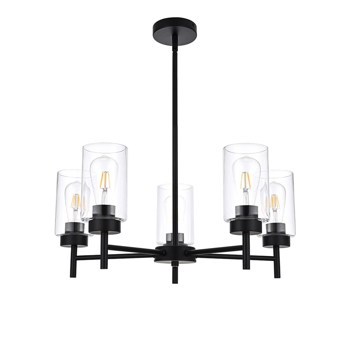 A1A9 5-Light Farmhouse Chandelier for Dining Room Kitchen Island, Modern Chandeliers Matte Black Pendant Lighting Fixtures with Clear Glass Shades for Living Room, Bedroom, Foyer (Black)