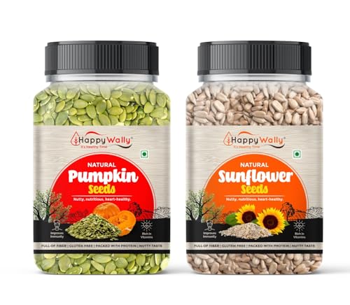 Image of Happywally Raw Pumpkin Seeds & Sunflower seeds (250gx2) - Premium Grade, High Protein, Keto & Vegan Friendly, Gluten-Free, Natural Pepitas for Snacking, Baking & Cooking