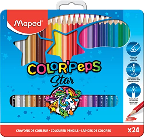 Maped Color'Peps 24 lápices de colores - madera. Multicolor, Triangular, Caja Metálica. MAPED 832016