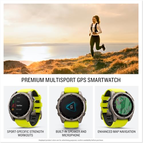 Image of Garmin fēnix 8 - 51 mm, Solar, Sapphire, Premium Multisport GPS Smartwatch, Long-Lasting Battery Life, Dive-Rated, Built-in LED Flashlight, Titanium with Amp Yellow /Graphite Band