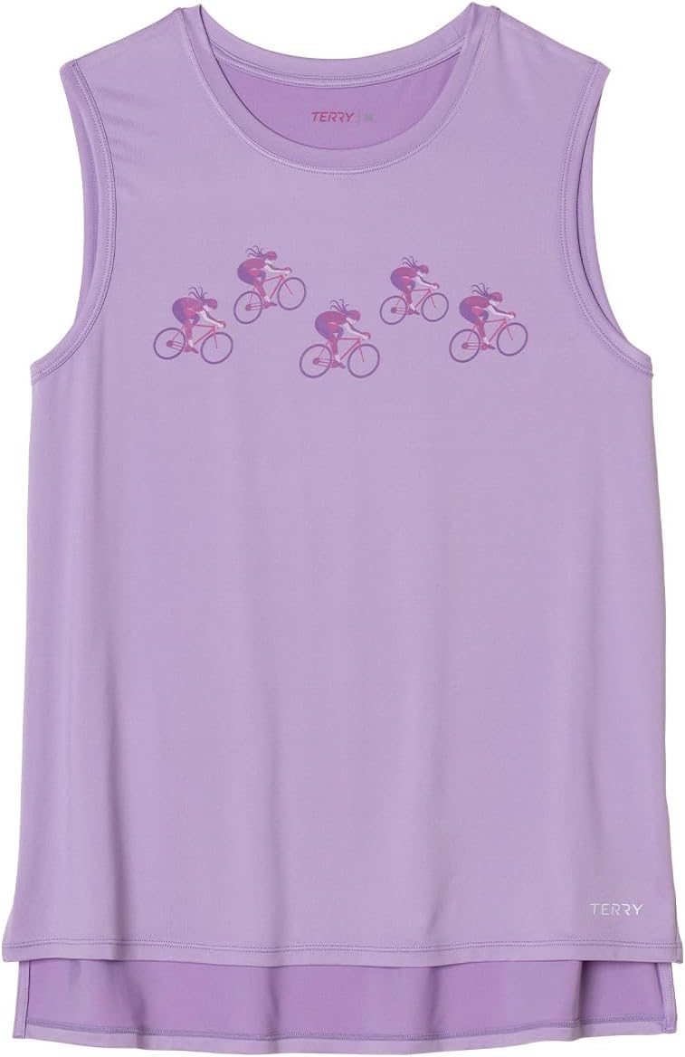 Terry Tech Bike Tank - Womens Sleeveless Cycling Top Crew Neck Relaxed Fit UPF 50+ Active Multi Sport Performance Top
