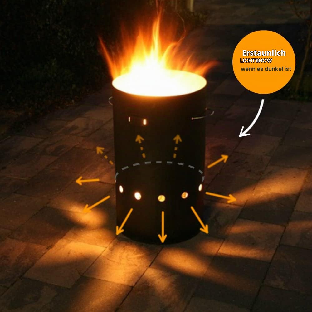 Industrielle Feuertonne - Cortenstahl Und Edelstahl - L / XL - Ideal Für Den Einsatz Im Garten, Balkon Und Auf Der Terrasse - Das Stabile Feuerfass Ist Robuster Und Größer Als Die Meisten Feuerstellen