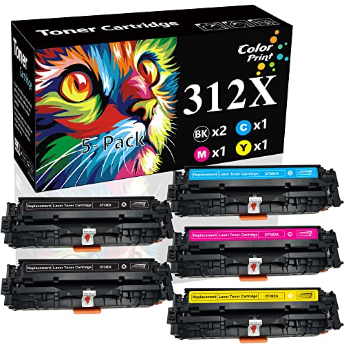 Best Review 5-Pack ColorPrint Compatible 312X Toner Cartridge 312A Replacement for HP CF380X CF380A CF381A CF382A CF383A Work with Color Pro MFP M476dn M476dw M476dnw Printer(2 Black, 1 Cyan, 1 Magenta, 1 Yellow)