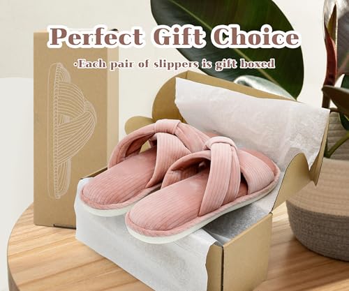 Memory Foam House Slippes for Woman, Comfy Open Toe Women's Bedroom House Shoes, Cross Band Slippers with Bow for Indoor and Outdoor, Gift for Women Ladies and Girls Pink Size 6-72