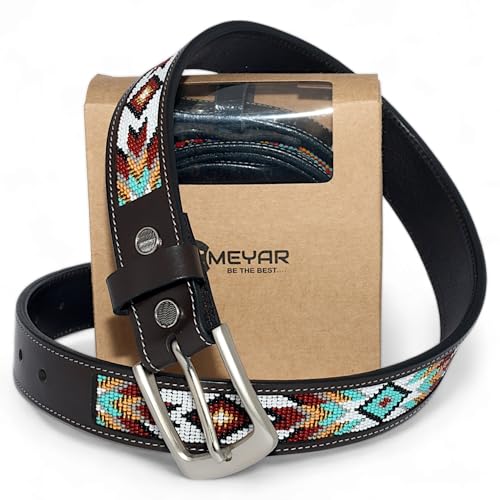 Brown Leather Beaded Belt, Cowboy/Cowgirl Leather Belt, Gift Accessory Belt.4