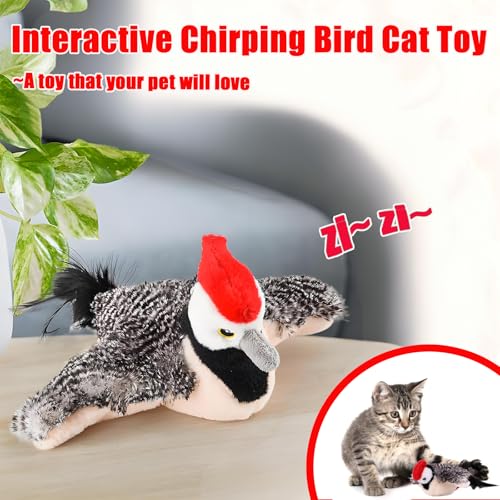 Image of Yewmow Interactive Chirping Bird Cat Toy,2026 Upgrade Flapping Bird Cat Toys,Simulated Chirping Bird Cat Toys,Cat Stimulation Toys for Indoor Cats(Woodpecker 1pcs)