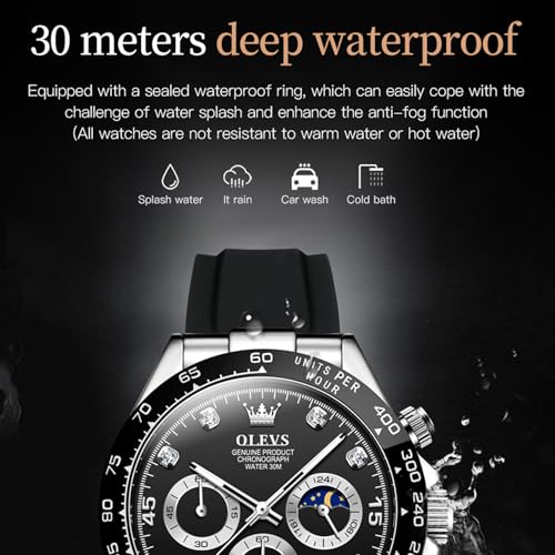 Image of OLEVS Men's Watch Analog Chronograph Waterproof Multifunctional Diamond Sports Silicone Strap Moon Phase Quartz Night Light Men's Watch