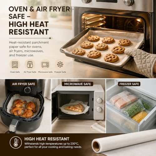 Image of PureBake Parchment Papers for Baking, Air Fryers, Oven, Non Stick, Butter Papers, Disposable, Heat Resistant & Food Grade
