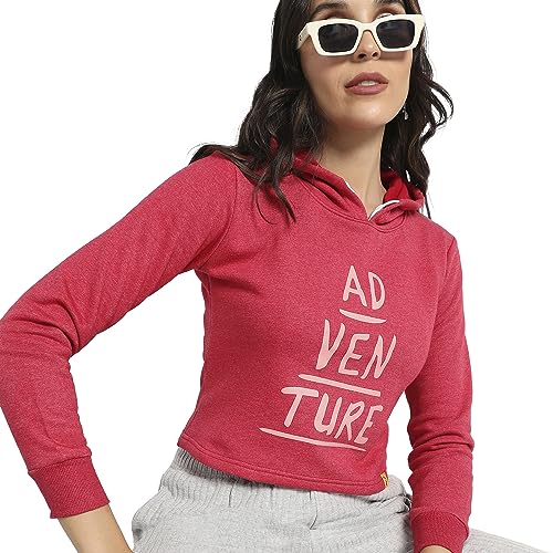 Image of PINACOLADA Women's Typographic Print Hoodie with Ribbed Hem for Casual Wear | Pull On Closure | Hooded Neck | Long Sleeve | Cotton Sweatshirt Crafted with Comfort Fit for Everyday Wear