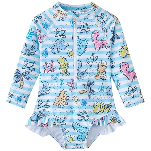 Image of UMELOK Baby Girls One Piece Swimsuit Infant Bathing Suit Long Sleeve Rash Guard Swimwear with UPF 50+ Sun Protection