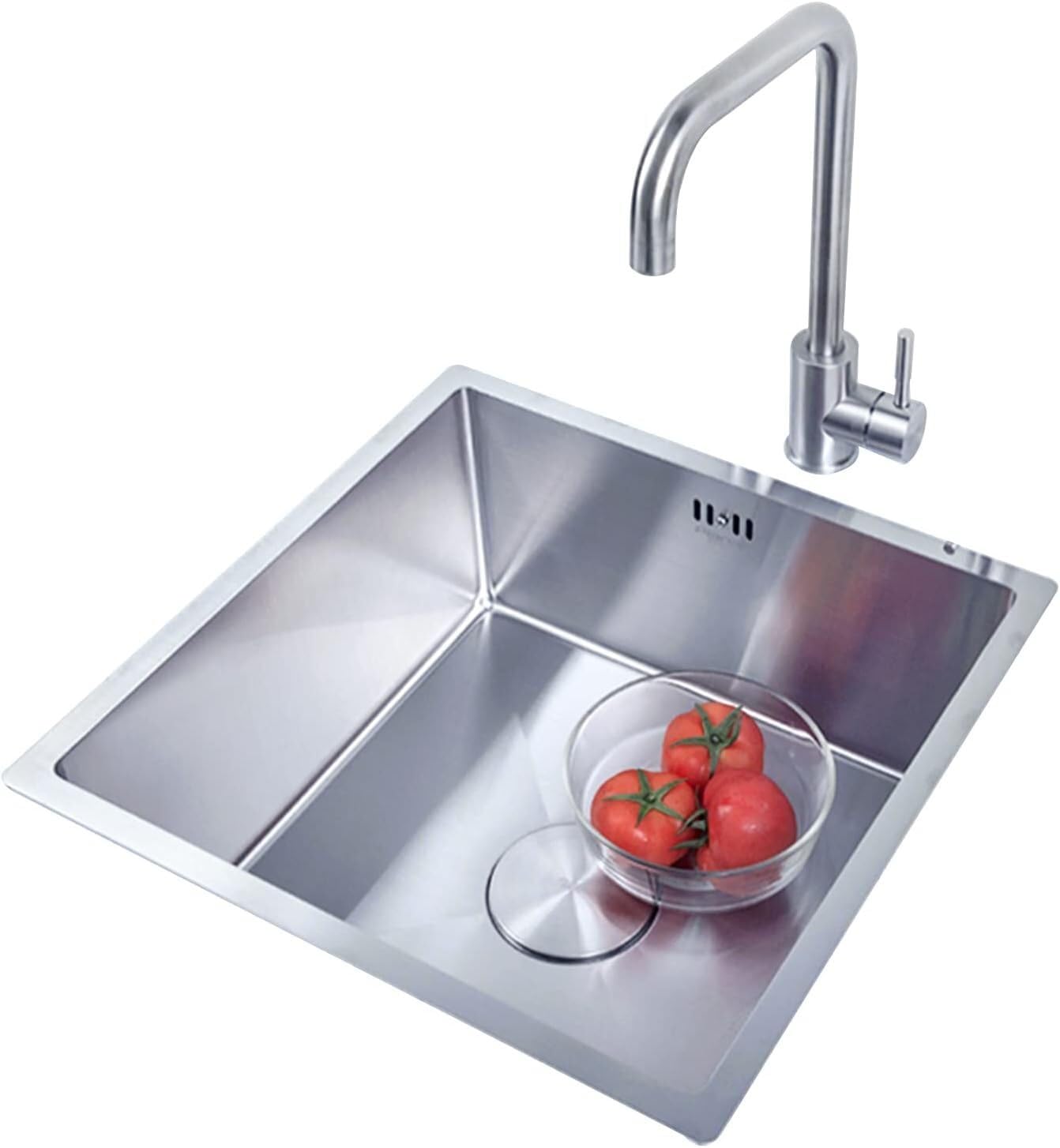 Évier de cuisine fait main en inox carré 370x370mm design haut de gamme