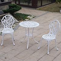 TangXiaoQi Gartenmöbel Set 3-teilig, Aluminium Casting Tavern Set, Weiß, 2 Stühle mit Ornament-Design und 1 Tisch, für Balkon und Terrasse (Tulpe-weiß)