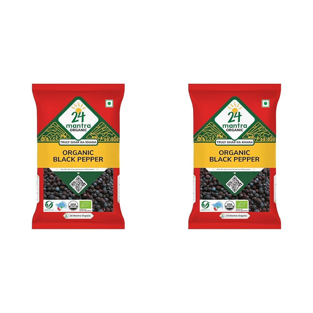 24 Mantra Organic Black Pepper - 100gms | Pack of 2 | Chemical Free & Pesticides Free | Unadulterated | Rich Flavour