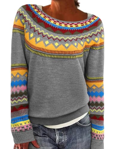 heekpek Norweger Pullover Damen Winter Herbst Rundhals...