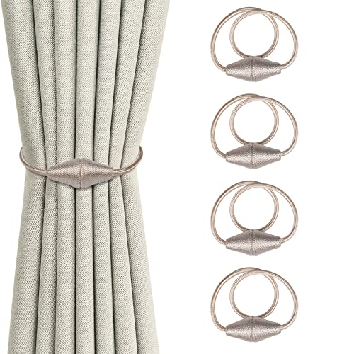 Dalababa 4 Piezas Alzapaños Magnéticos para Cortinas Abrazaderas de Cortina Amarres de Cortina Cuerda de Cortina Hebilla de Cortina Tiebacks de Cortina Accesorios de Cortinas Dormitorio, Beige Cover