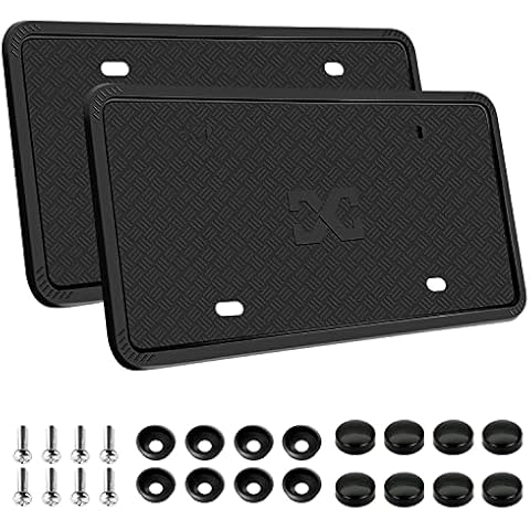 XCLPF Silicone Black License Plate Frame Covers 2 Pack- Front and Back Car Plate Bracket Holders. Rust-Proof, Rattle-Proof, Weather-Proof (Black) Cover