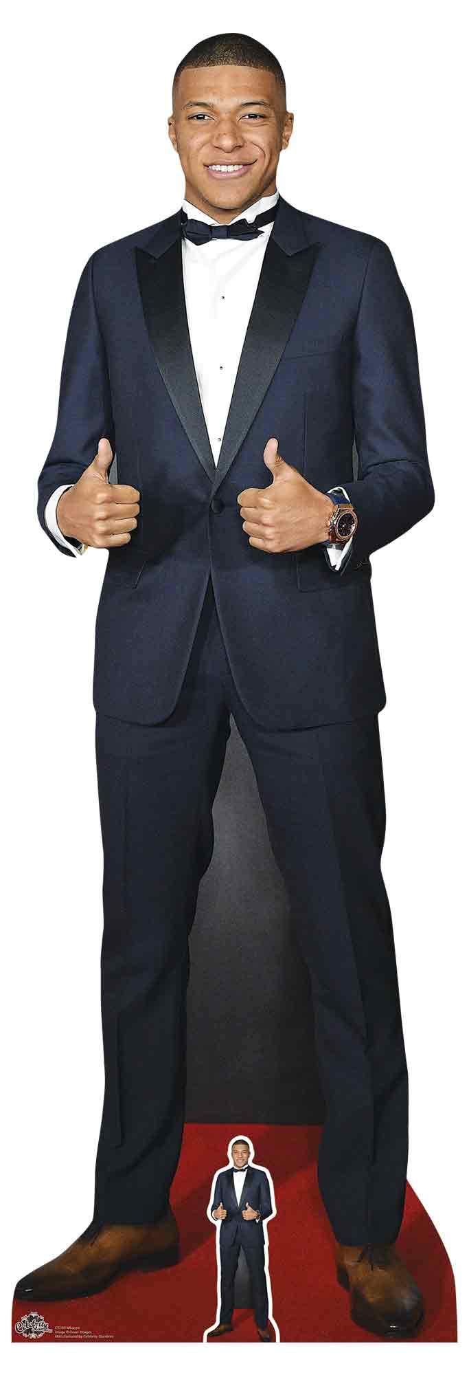 Star Cutouts Ltd CS788 Kylian Mbappé Thumbs Up Lifesize Cut Out Figure with Free Desktop Cardboard Standee Standup 180cm Tall- Multicolour